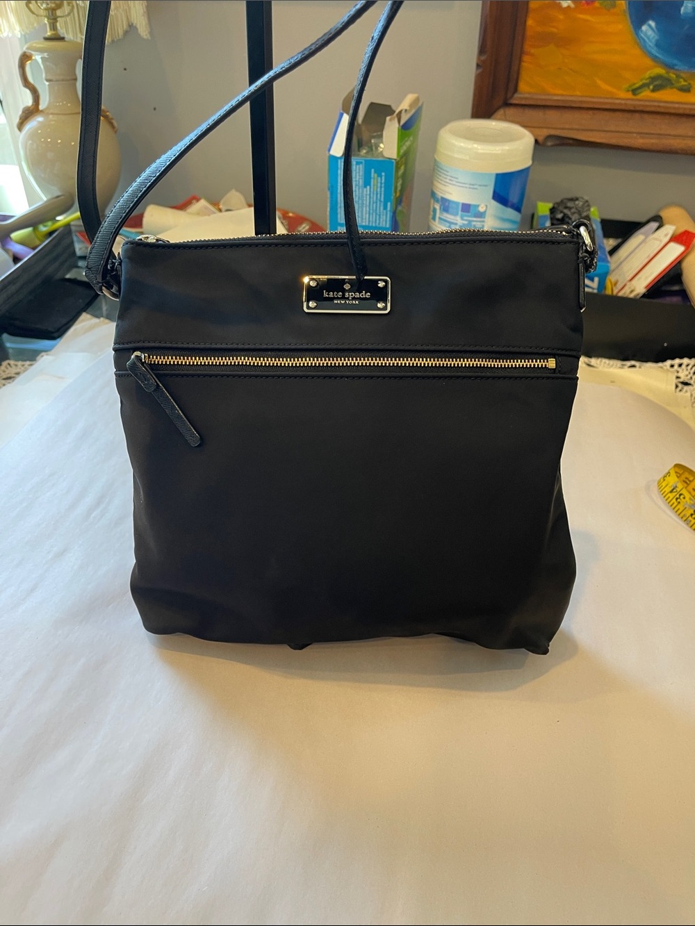 kate spade Black Nylon Crossbody Shoulder Bag with Gold Plate